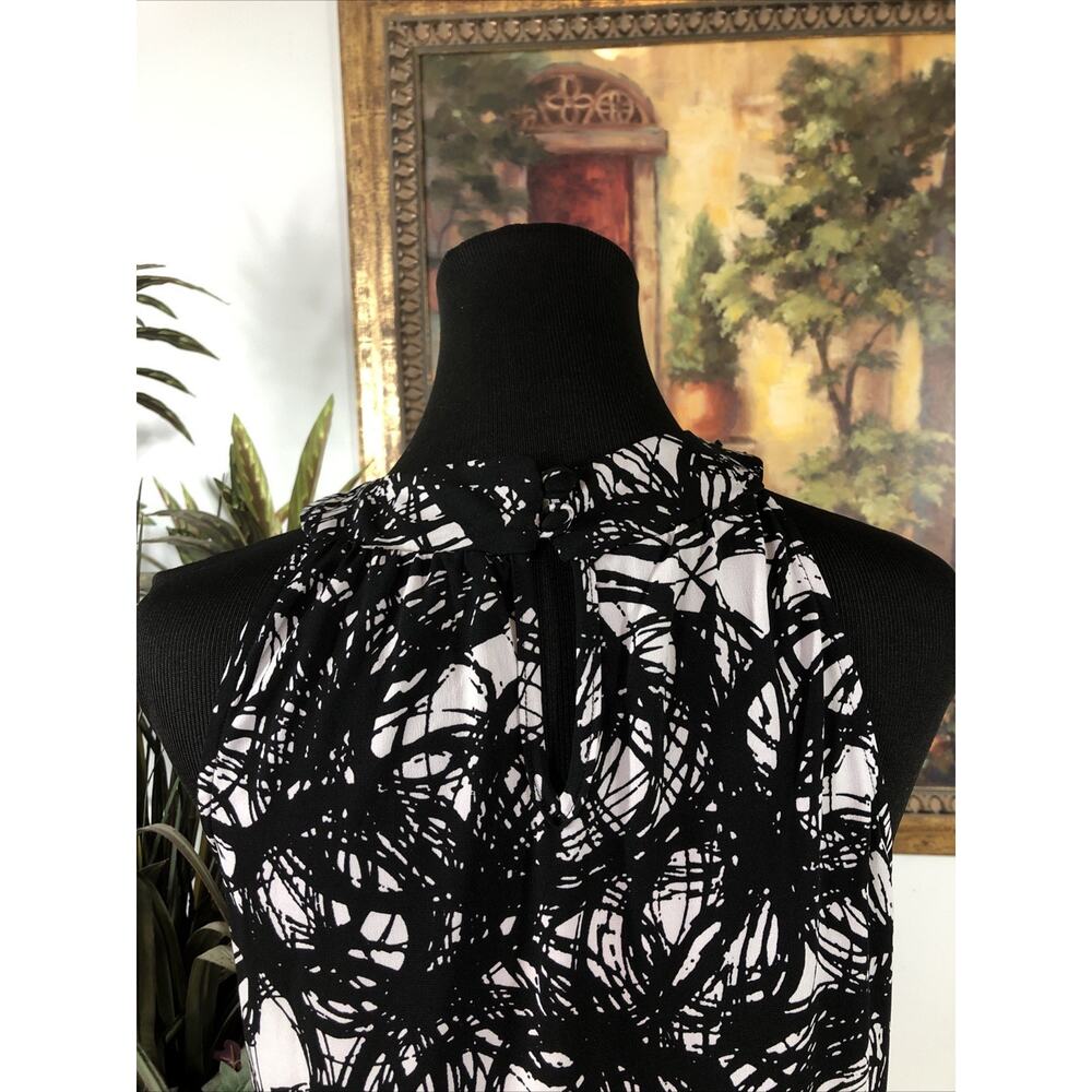 Cato Women’s Sleeveless Beaded Neck Top Medium Black White Abstract Print - Picture 5 of 10
